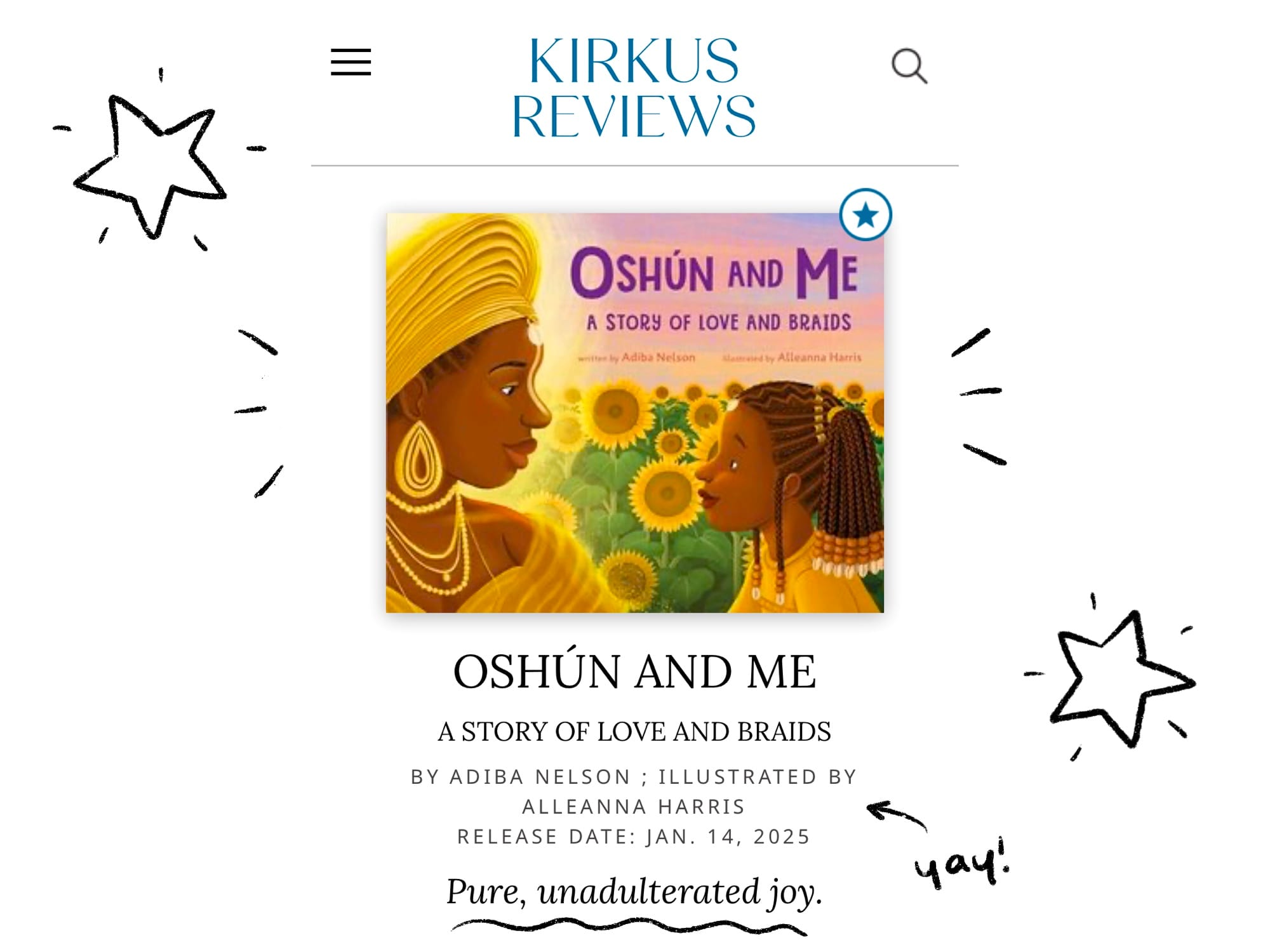 An excerpt from the Kirkus starred review for Oshún and Me.