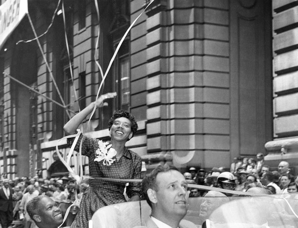 Althea Gibson enjoying her ticker tape parade in 1957.
