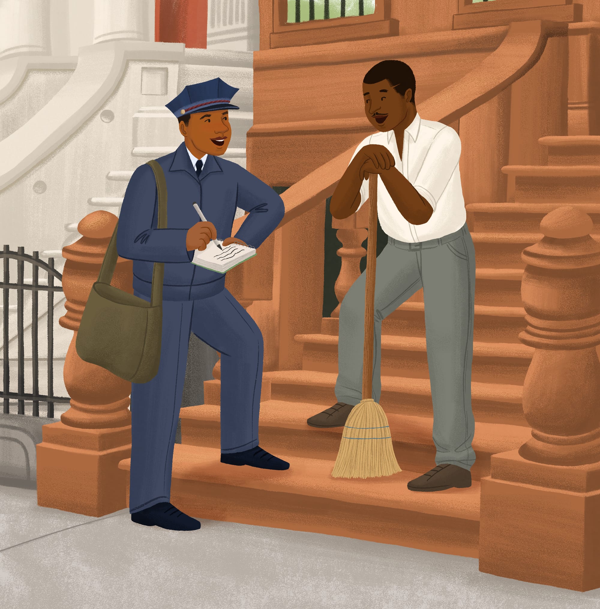Victor H. Green takes notes while on his postal route. Illustration by Alleanna Harris.
