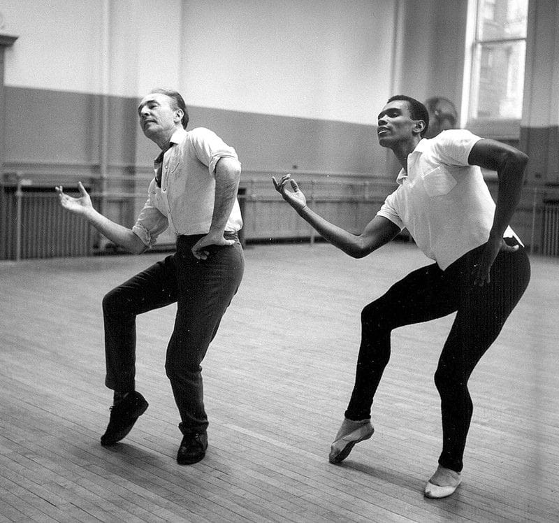 George Balanchine and Arthur Mitchell dancing.