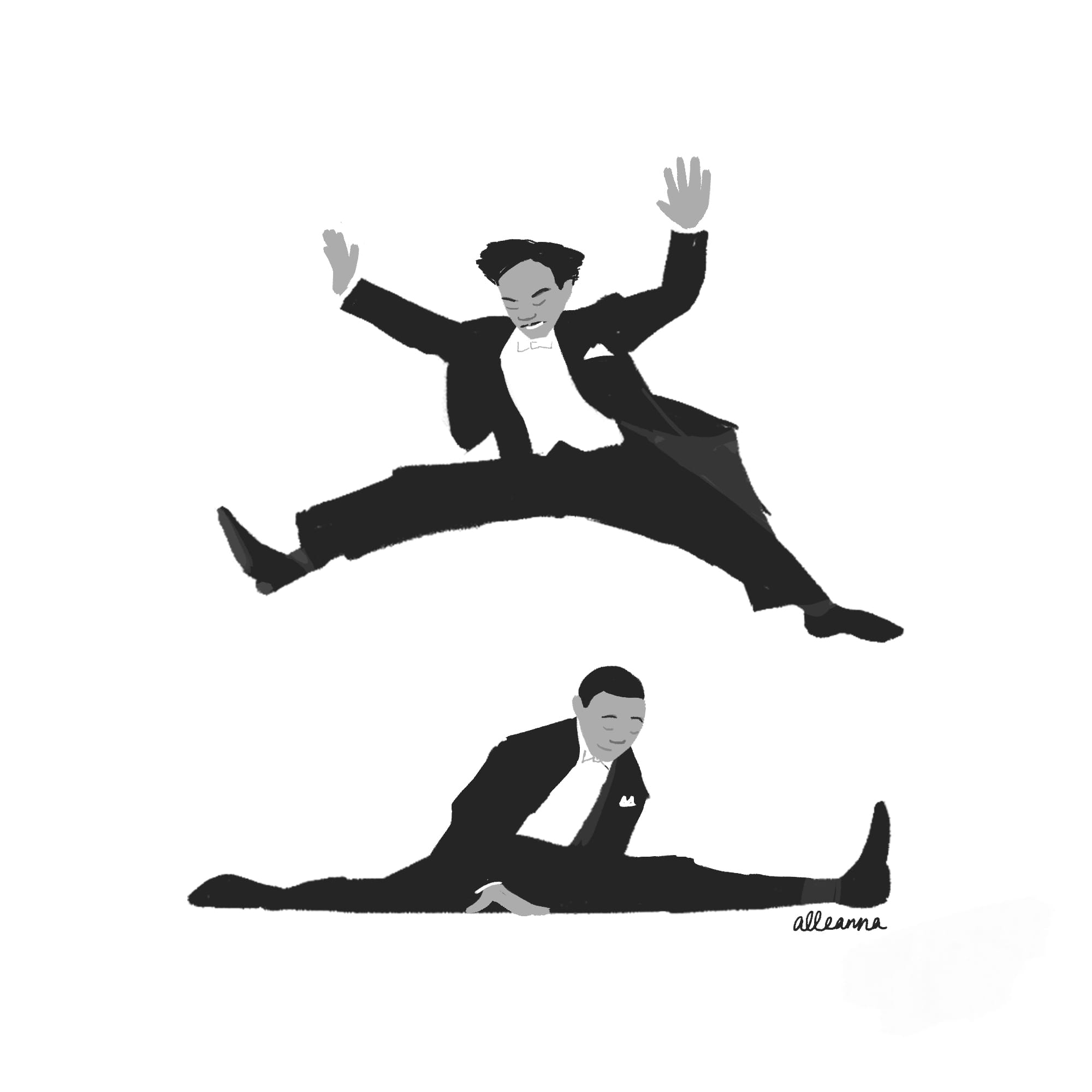 An illustration of Fayard and Harold Nicholas, the Nicholas Brothers. Illustrated by Alleanna Harris
