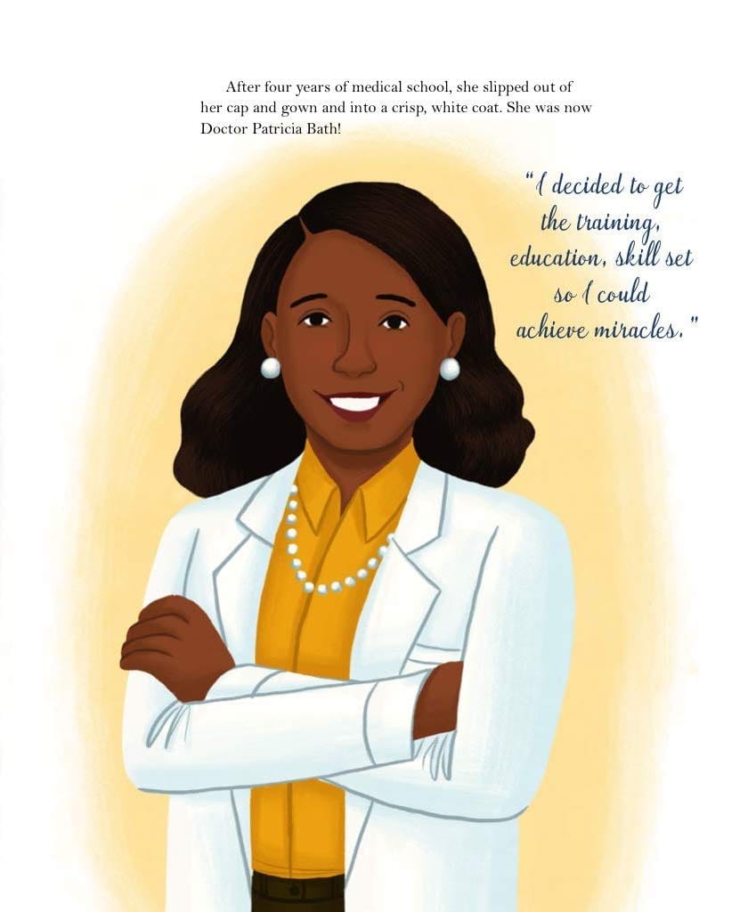 An illustration of the legendary ophthalmologist, Dr. Patricia Bath, by Alleanna Harris.