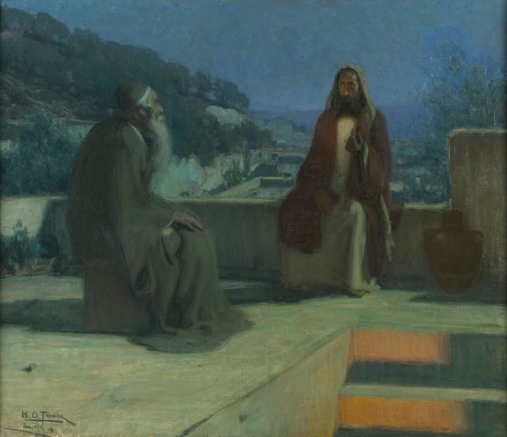 Nicodemus Visiting Jesus, by Henry Ossawa Tanner (1899) Nicodemus is seen talking privately to Christ in the evening.