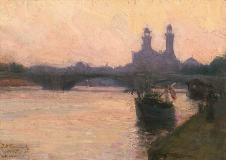 The Seine by Henry Ossawa Tanner (1902) We see Paris from the Seine River as night falls.