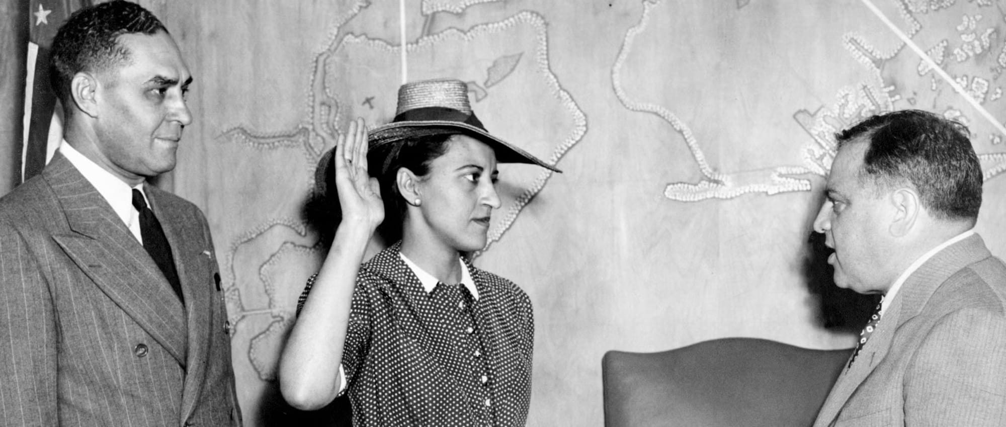Jane Bolin being sworn in by Mayor LaGuardia at the World's Fair in 1939