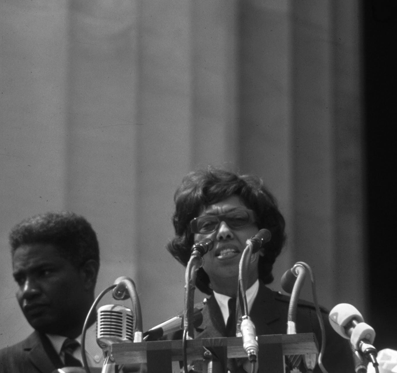 Josephine Baker speaks on the steps of the Lincoln Memorial. 1963.