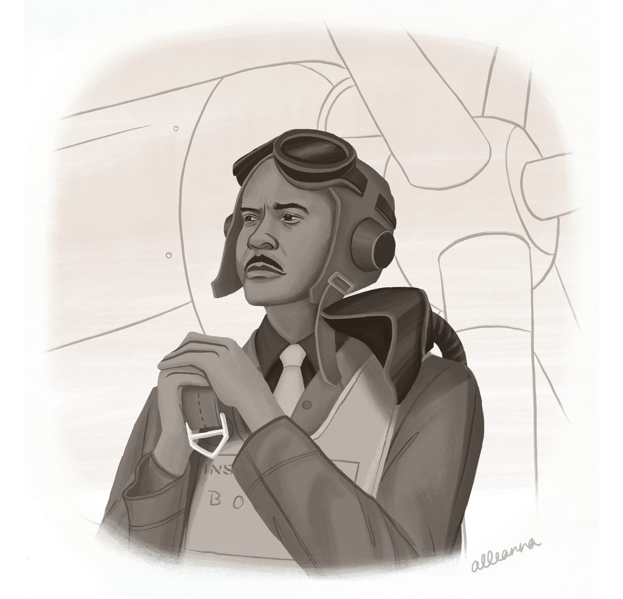 an illustration of Lieutenant General Benjamin O Davis Jr, the founder of the Tuskegee Airmen