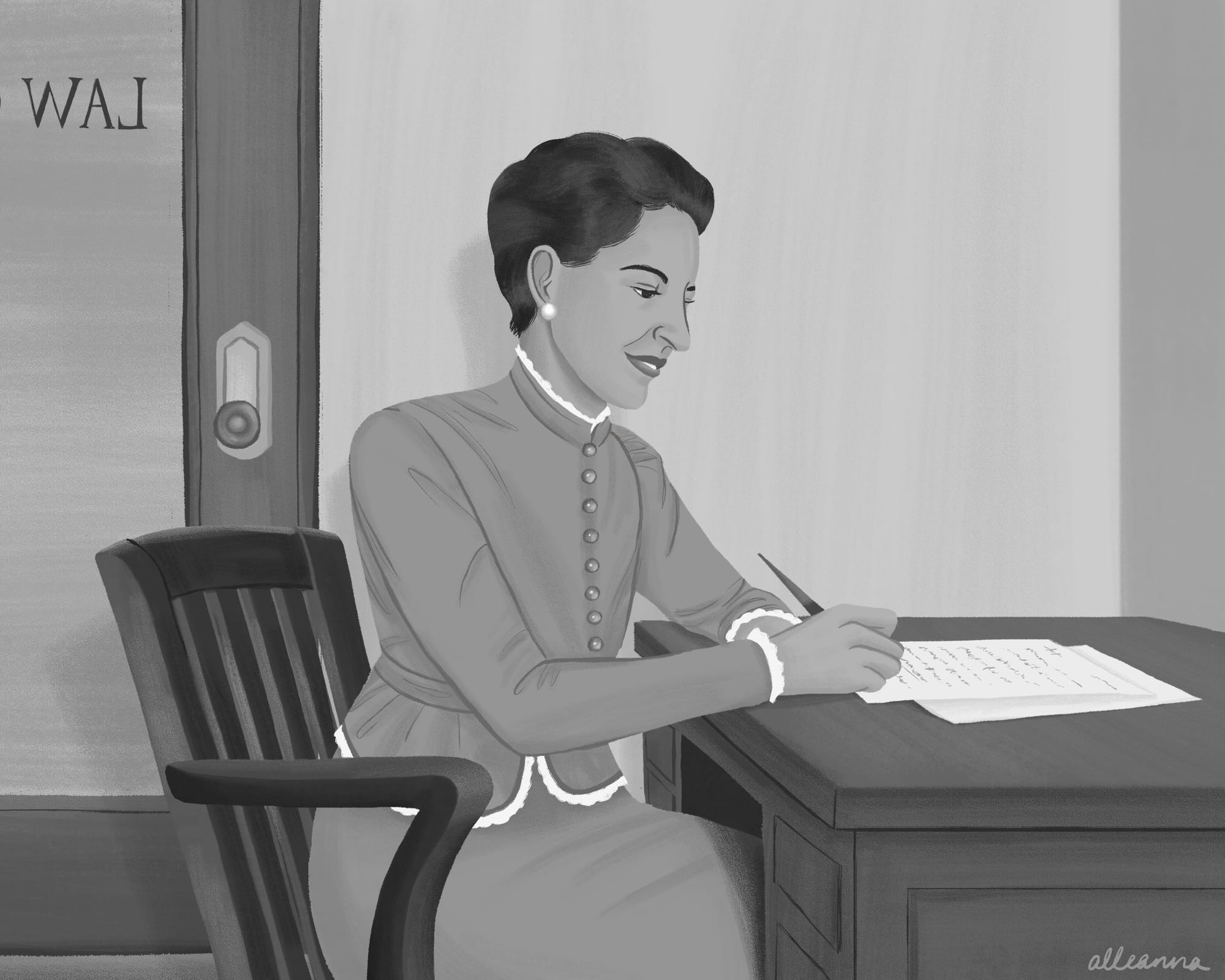 an illustration of Jane Bolin, the first Black woman judge in the United States. By Alleanna Harris.