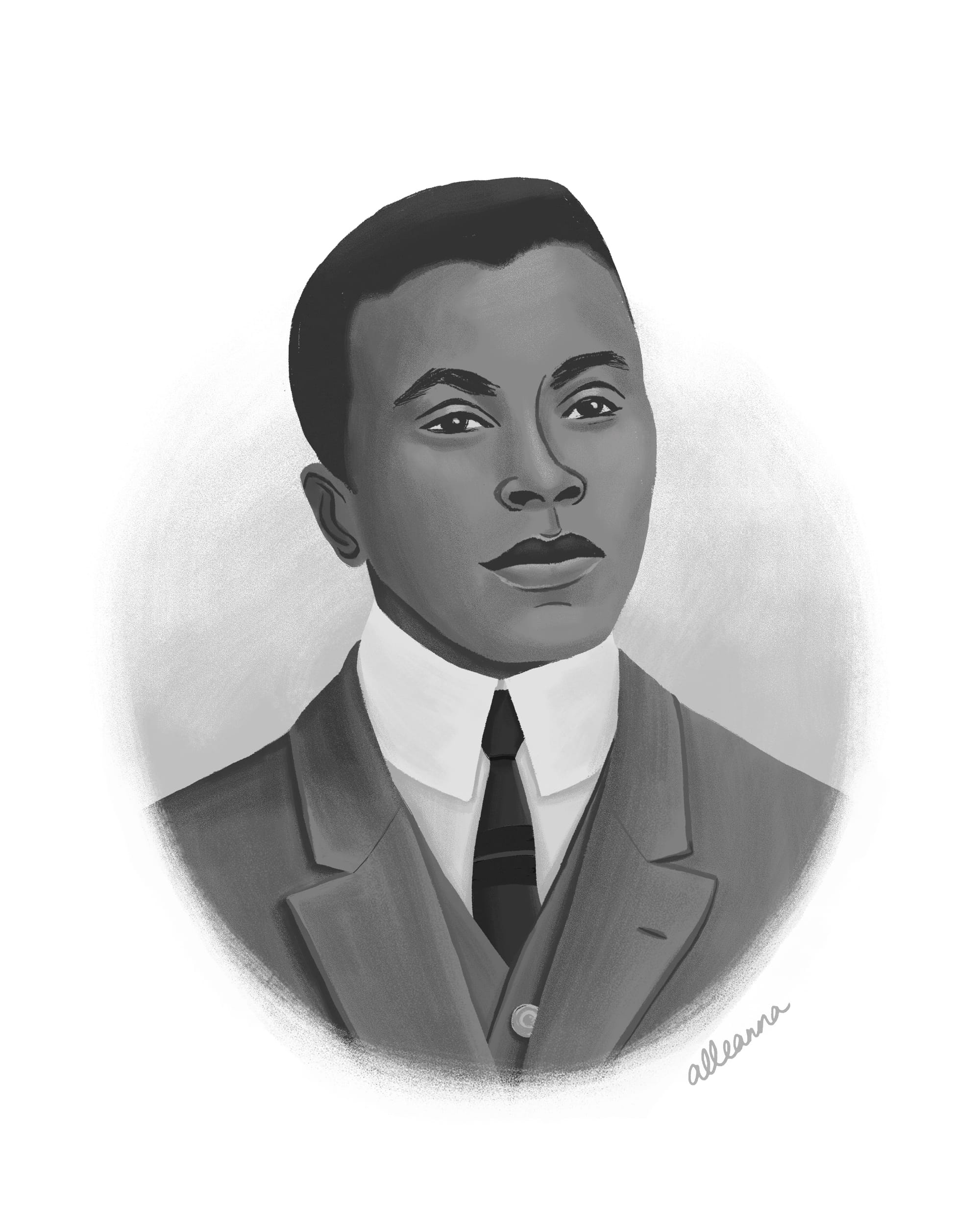 An illustration of the filmmaker Oscar Micheaux by Alleanna Harris