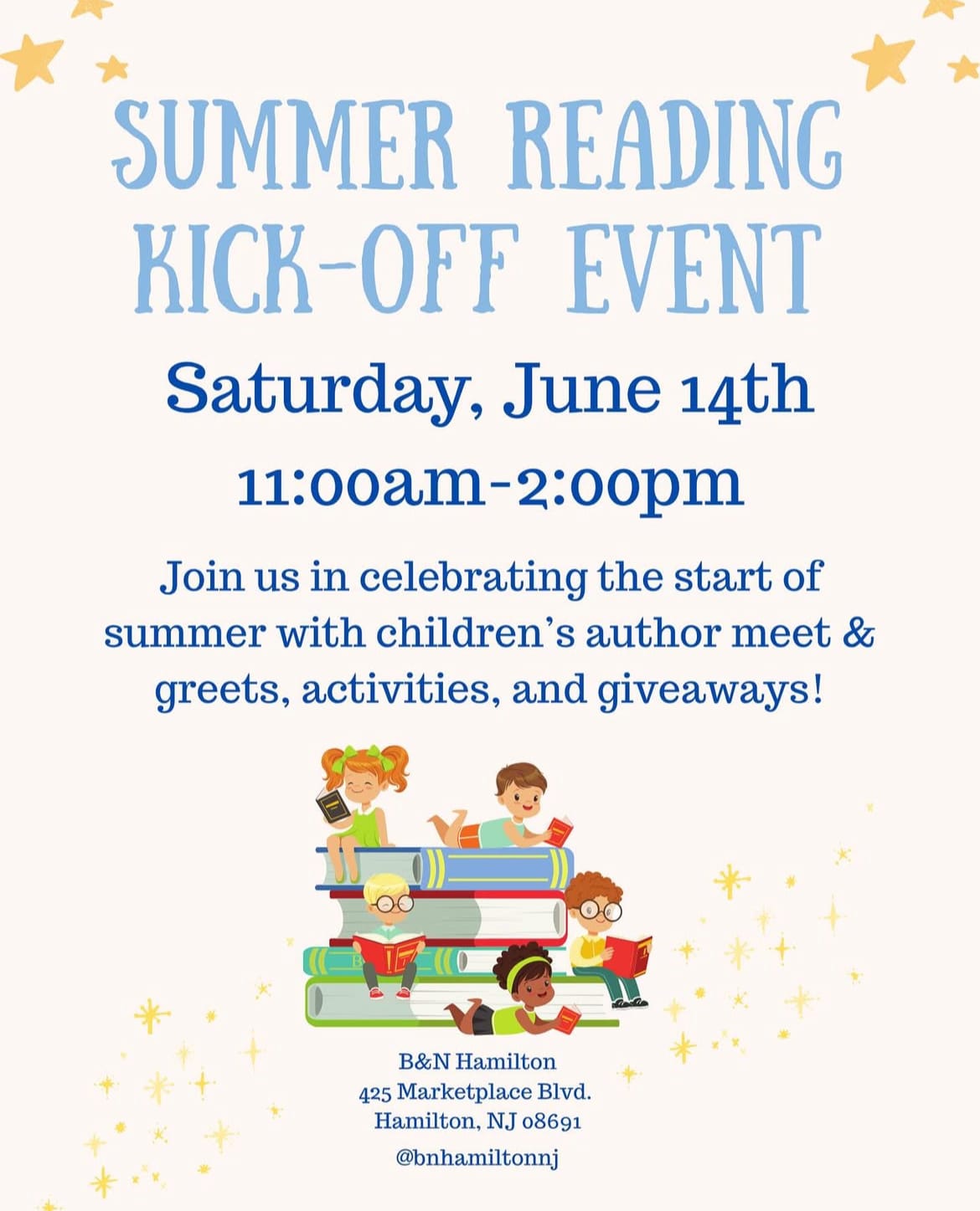 The Summer Reading Kick-Off event flyer for B&N Hamilton.