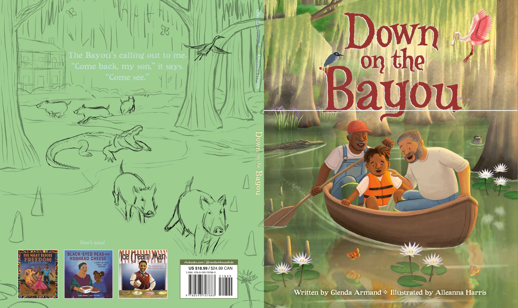The rough sketch for the back cover for Down on the Bayou's wraparound cover, illustrated by Alleanna Harris.