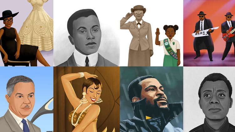 Ann Lowe, Oscar Micheaux, Josephine Holloway, Jimmy Jam and Terry Lewis, Paul R. Williams, Josephine Baker, Marvin Gaye, James Baldwin