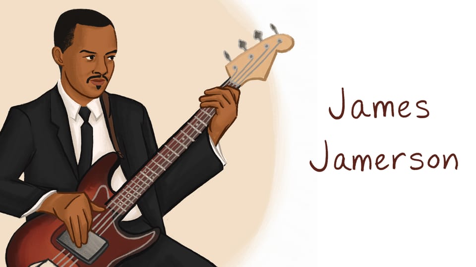 The legendary bass player, James Jamerson. Illustrated by Alleanna Harris.